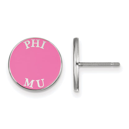 Sterling Silver Rhodium Plated Logoart Phi Mu Sorority Text Color Enamel Post Earrings