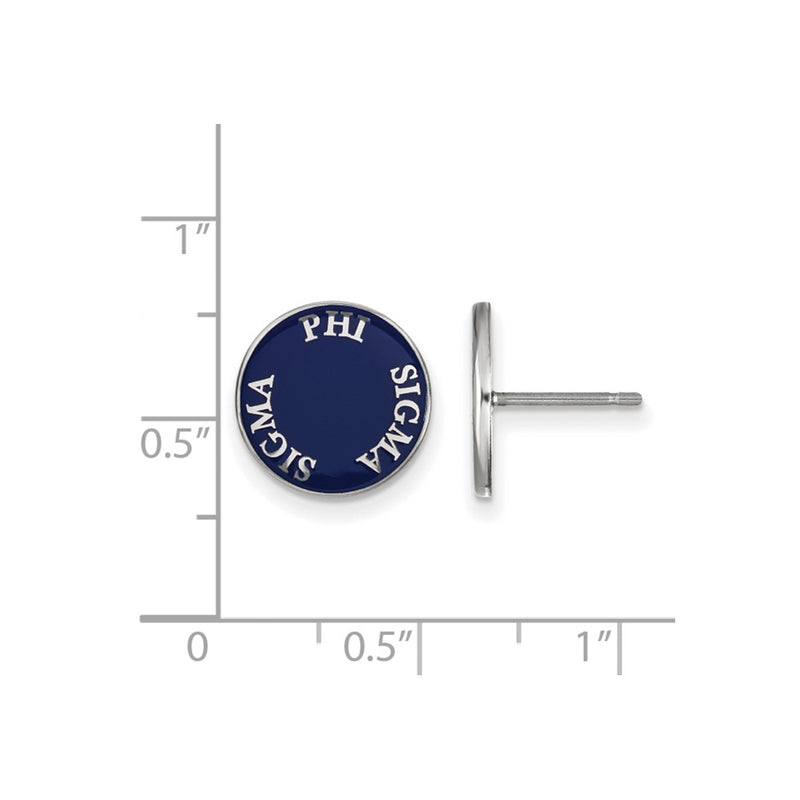 Sterling Silver Rhodium Plated Logoart Phi Sigma Sorority Text Color Enamel Post Earrings