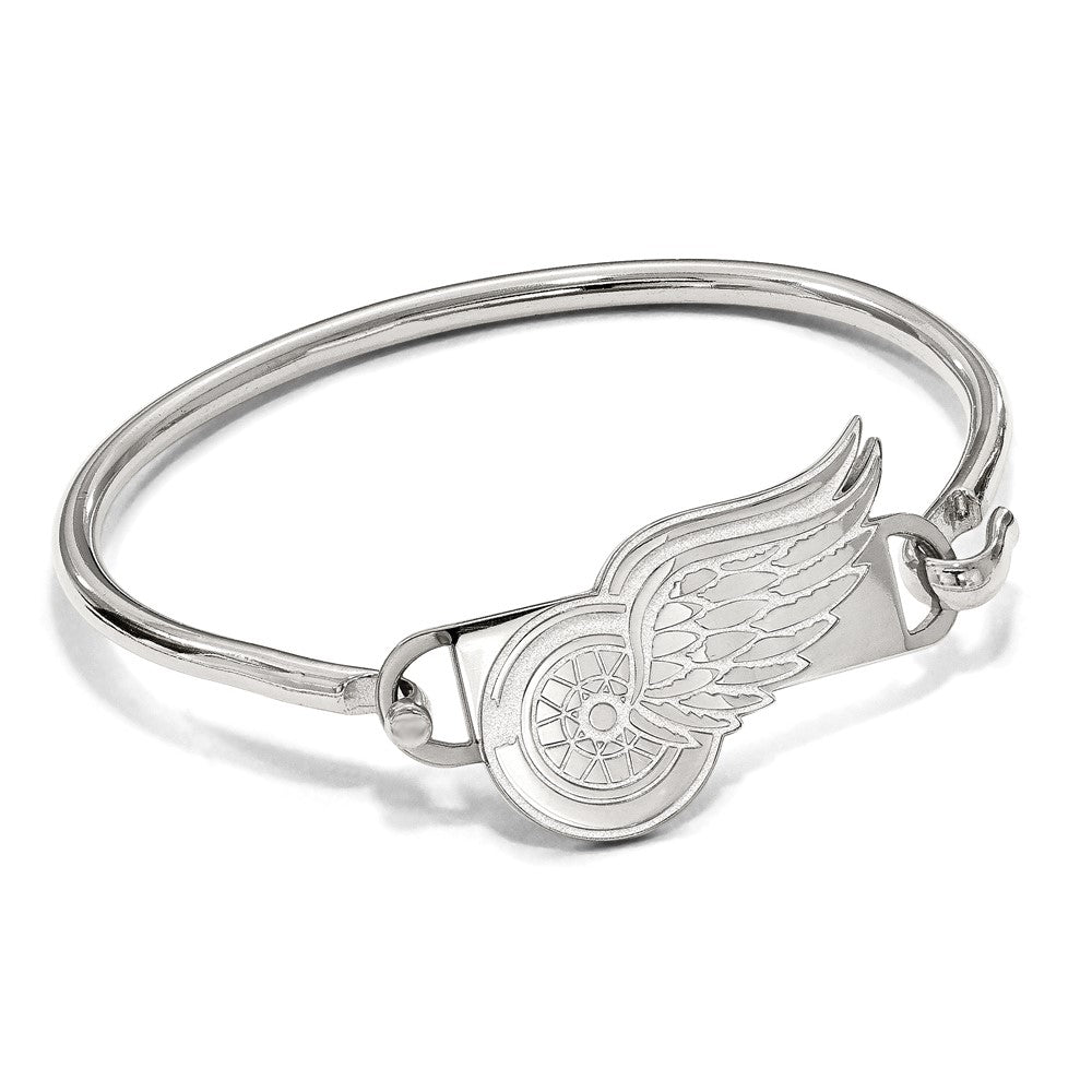 Sterling Silver Rhodium Plated Nhl Logoart Detroit Red Wings Small Center 7 Inch Wire Bangle