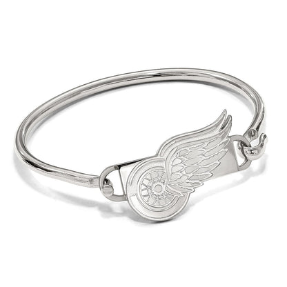 Sterling Silver Rhodium Plated Nhl Logoart Detroit Red Wings Small Center 7 Inch Wire Bangle