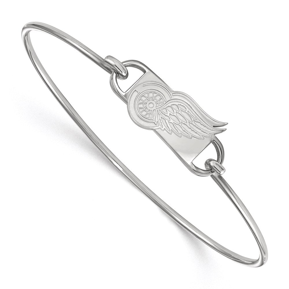 Sterling Silver Rhodium Plated Nhl Logoart Detroit Red Wings Small Center 7 Inch Wire Bangle