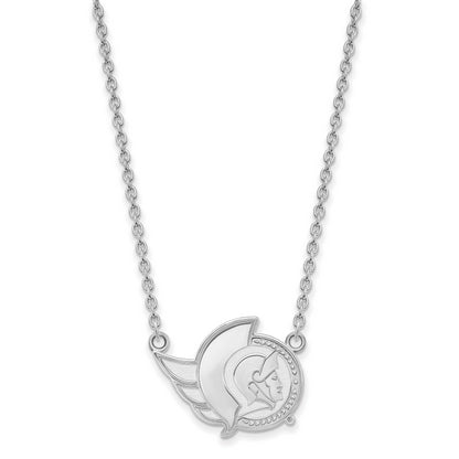 Sterling Silver Rhodium Plated Nhl Logoart Ottawa Senators Large Enameled Pendant 18 Inch Necklace
