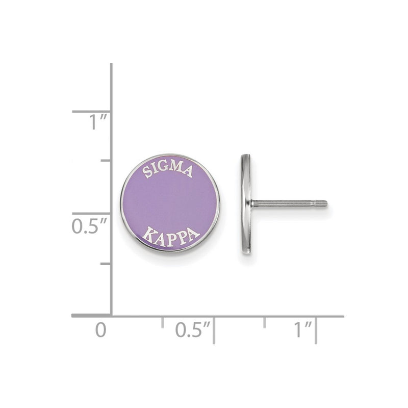 Sterling Silver Rhodium Plated Logoart Sigma Kappa Sorority Text Color Enamel Post Earrings