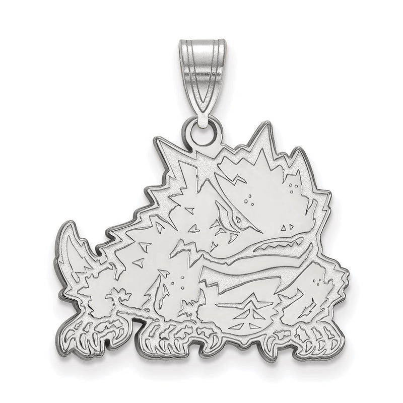 Sterling Silver Rhodium Plated Logoart Texas Christian University Horned Frog Large Pendant
