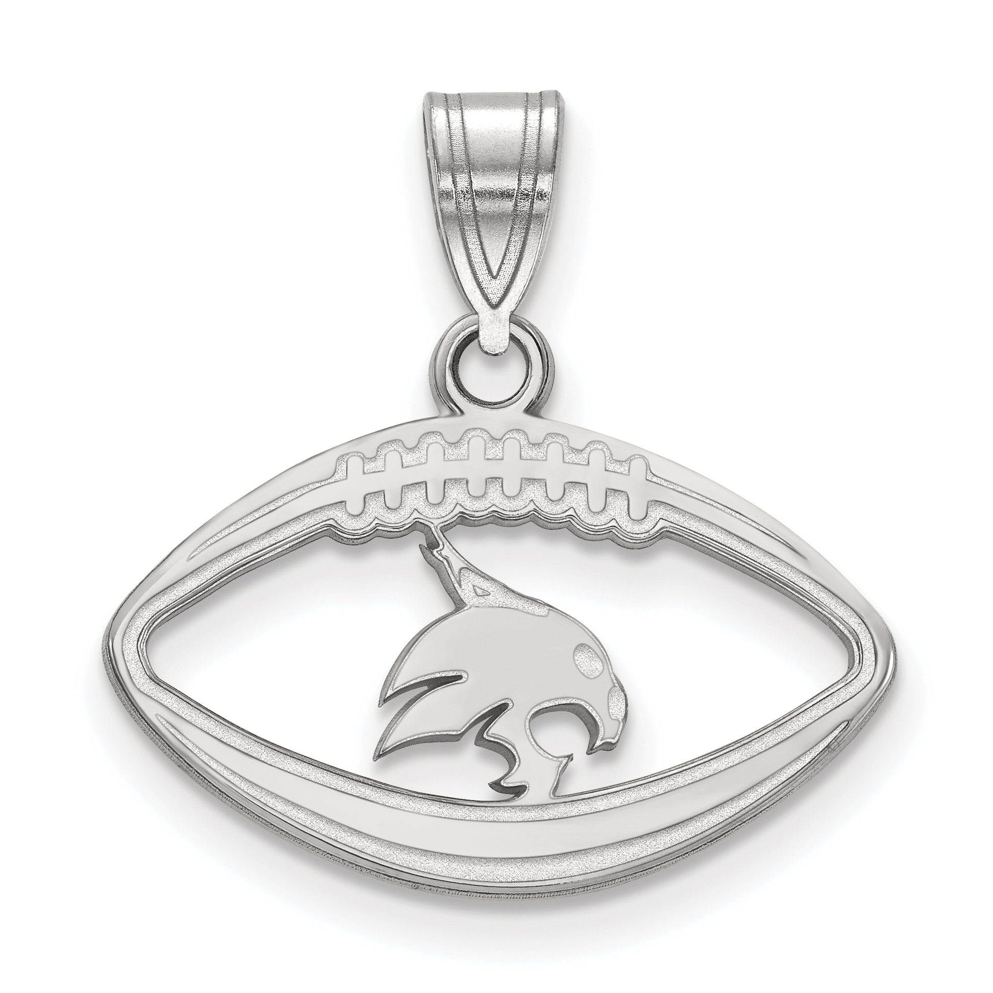 Sterling Silver Rhodium Plated Logoart Texas State University Bobcat Football Pendant