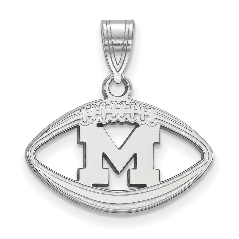 Sterling Silver Rhodium Plated Logoart University Of Michigan Letter M Football Pendant
