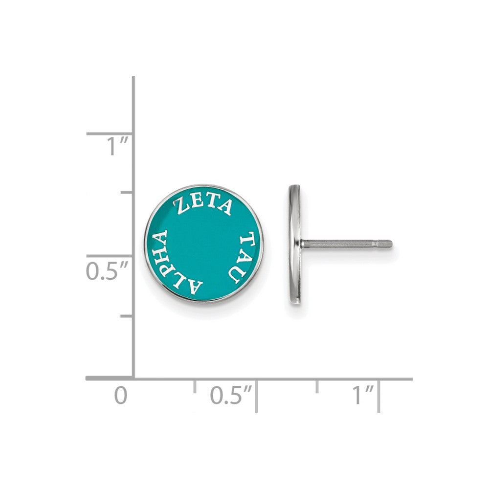 Sterling Silver Rhodium Plated Logoart Zeta Tau Alpha Sorority Text Color Enamel Post Earrings