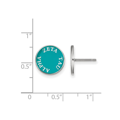 Sterling Silver Rhodium Plated Logoart Zeta Tau Alpha Sorority Text Color Enamel Post Earrings