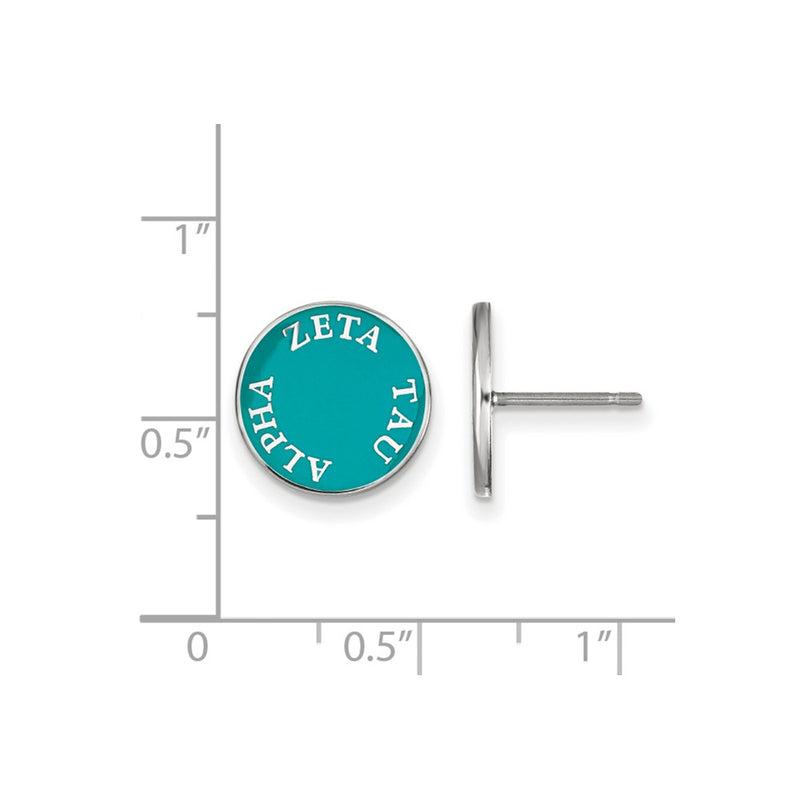 Sterling Silver Rhodium Plated Logoart Zeta Tau Alpha Sorority Text Color Enamel Post Earrings