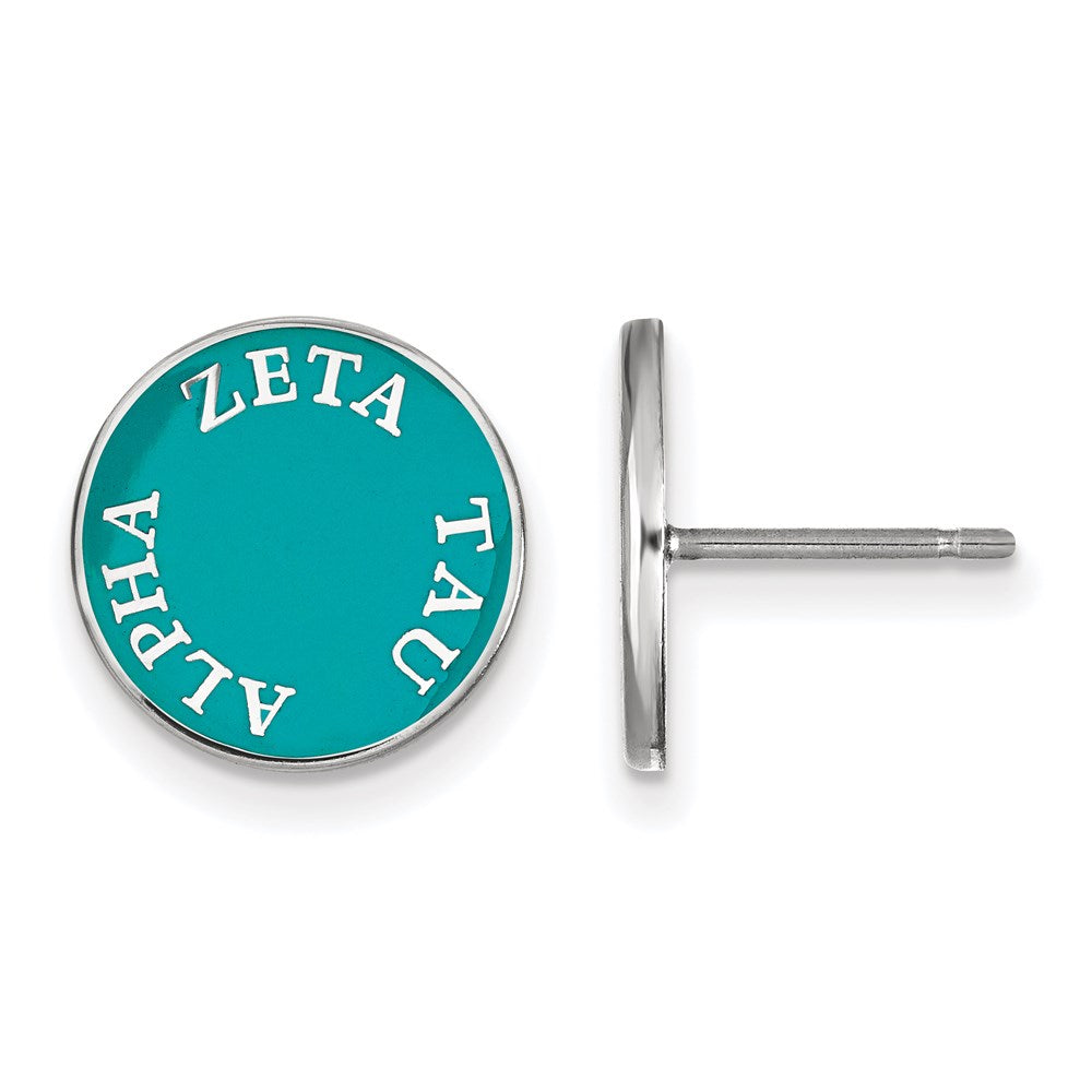 Sterling Silver Rhodium Plated Logoart Zeta Tau Alpha Sorority Text Color Enamel Post Earrings