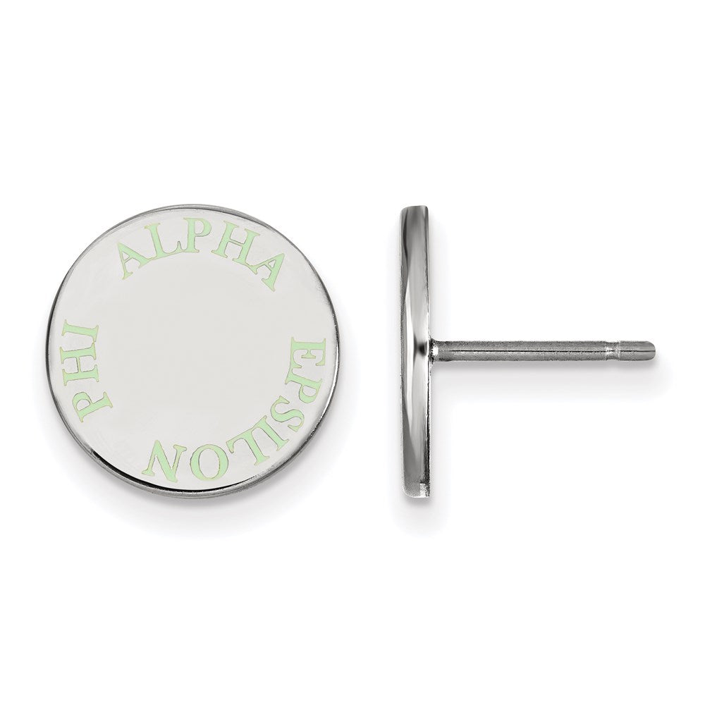 Sterling Silver Rhodium Plated Logoart Alpha Epsilon Phi Sorority Text Color Enamel Post Earrings