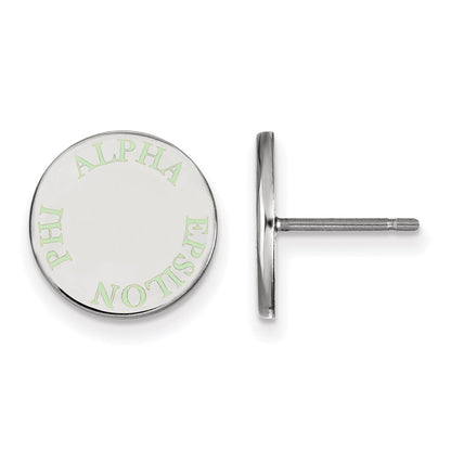 Sterling Silver Rhodium Plated Logoart Alpha Epsilon Phi Sorority Text Color Enamel Post Earrings
