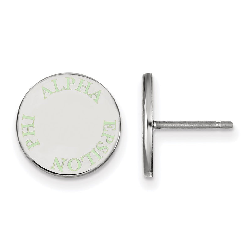 Sterling Silver Rhodium Plated Logoart Alpha Epsilon Phi Sorority Text Color Enamel Post Earrings