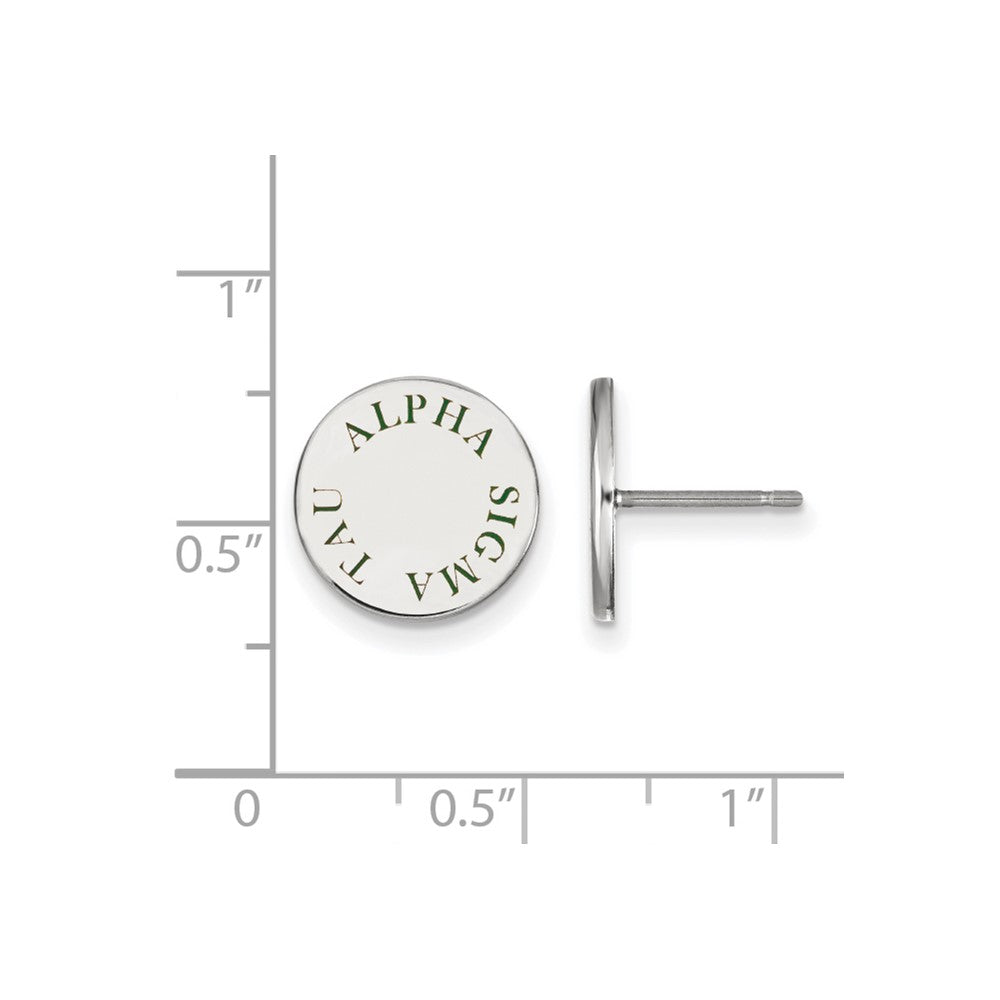 Sterling Silver Rhodium Plated Logoart Alpha Sigma Tau Sorority Text Color Enamel Post Earrings