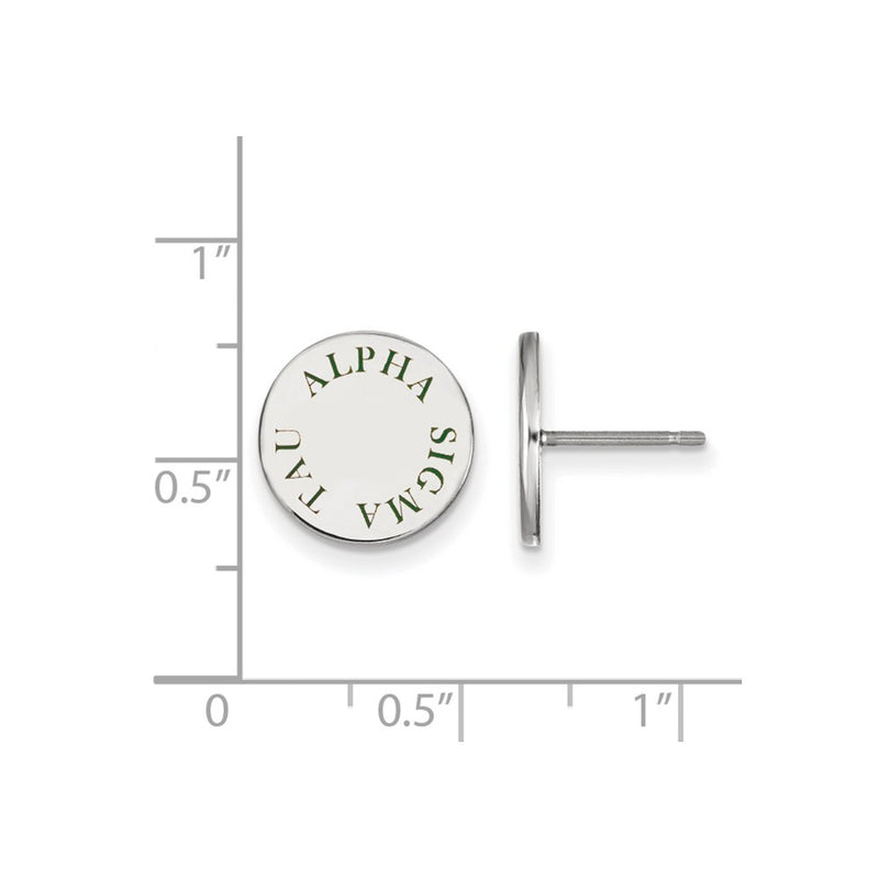Sterling Silver Rhodium Plated Logoart Alpha Sigma Tau Sorority Text Color Enamel Post Earrings