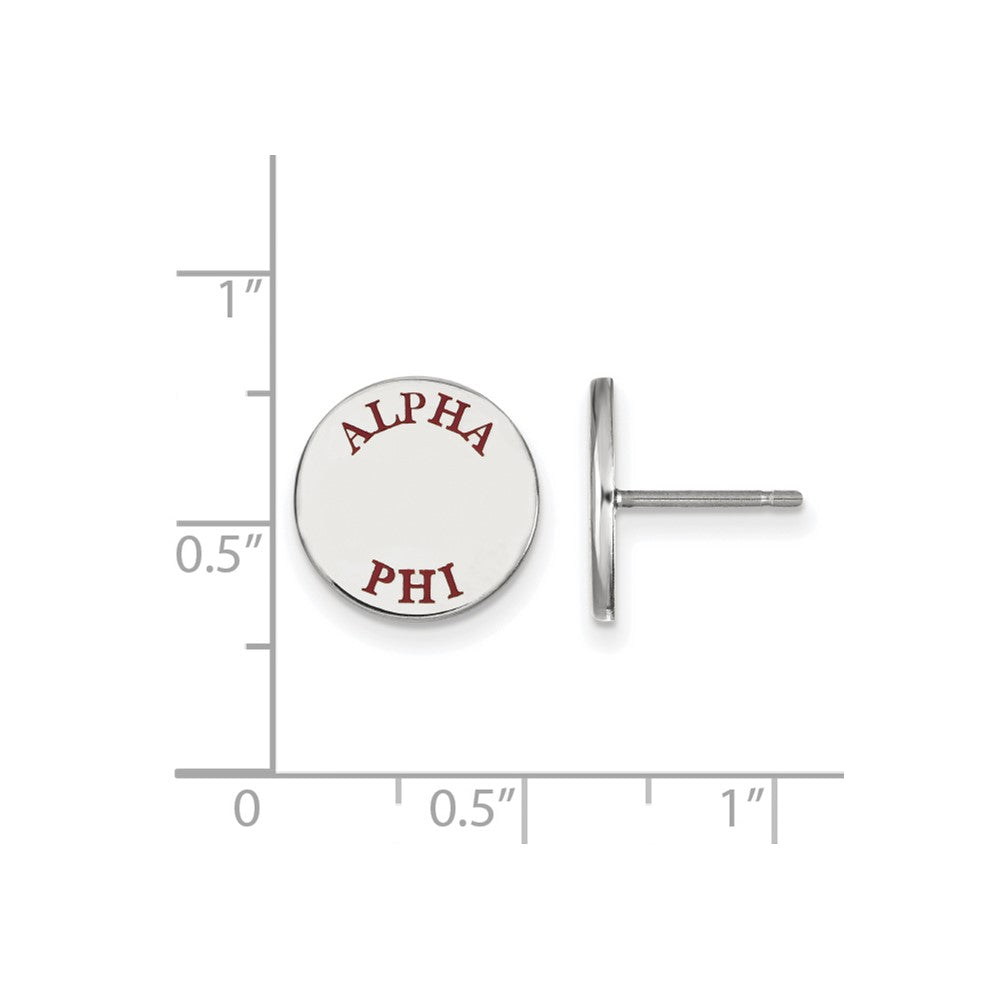 Sterling Silver Rhodium Plated Logoart Alpha Phi Sorority Text Color Enamel Post Earrings