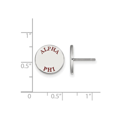 Sterling Silver Rhodium Plated Logoart Alpha Phi Sorority Text Color Enamel Post Earrings