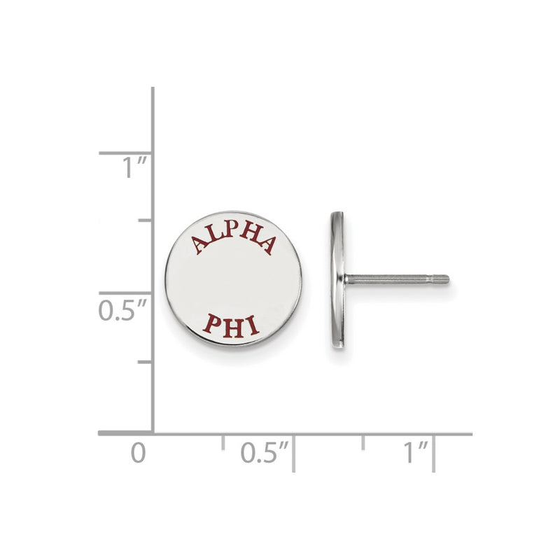 Sterling Silver Rhodium Plated Logoart Alpha Phi Sorority Text Color Enamel Post Earrings