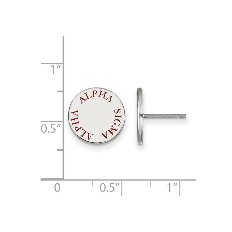 Sterling Silver Rhodium Plated Logoart Alpha Sigma Sorority Text Color Enamel Post Earrings