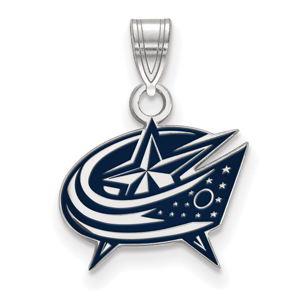 Sterling Silver Rhodium Plated Nhl Logoart Columbus Blue Jackets Small Enameled Pendant