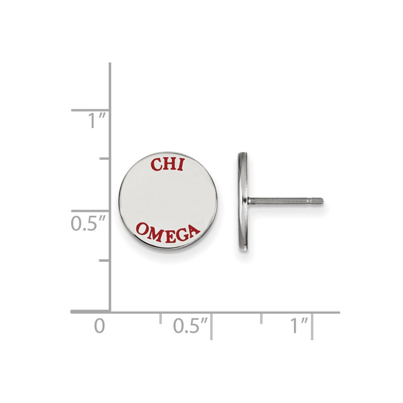 Sterling Silver Rhodium Plated Logoart Chi Omega Sorority Text Color Enamel Post Earrings