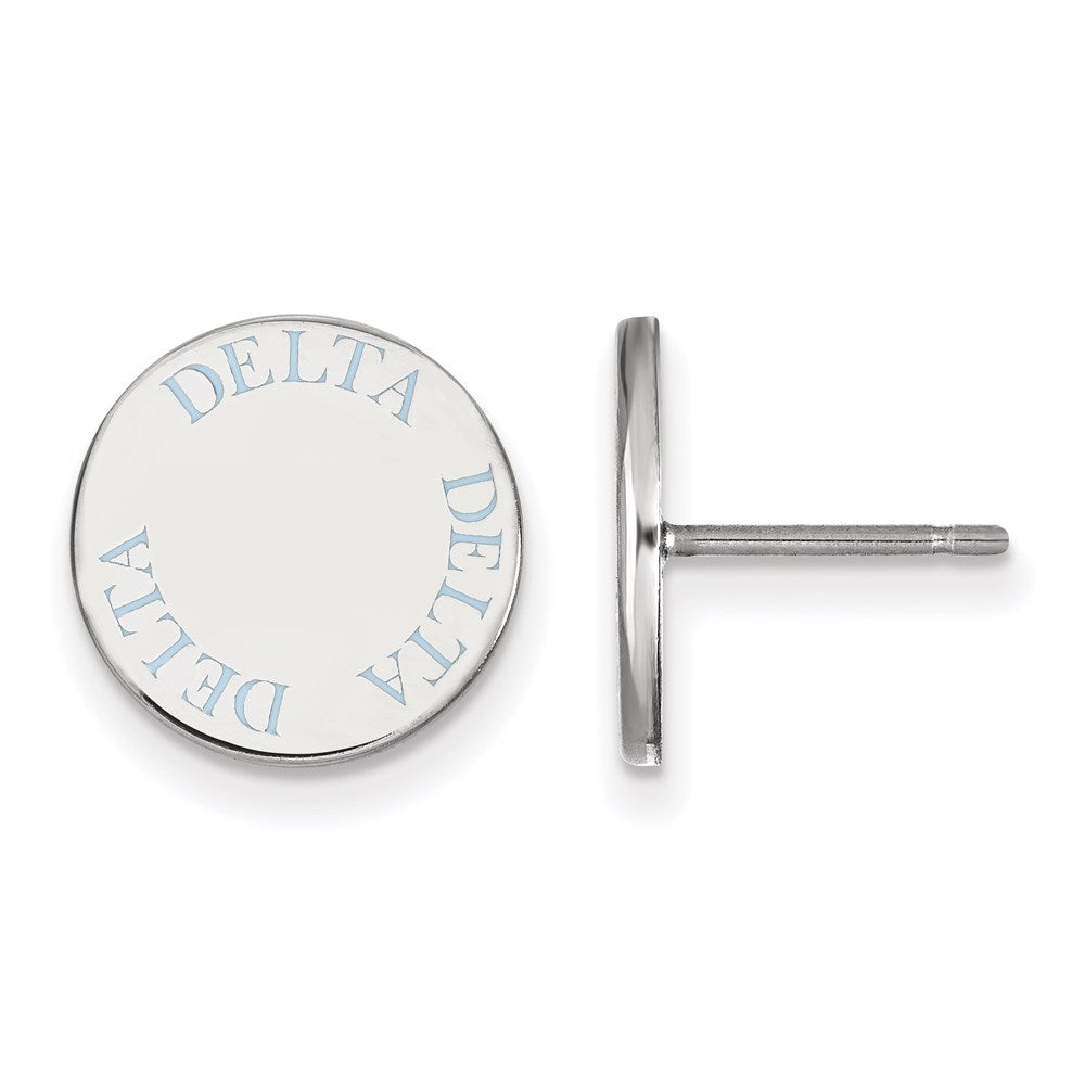 Sterling Silver Rhodium Plated Logoart Delta Sorority Text Color Enamel Post Earrings