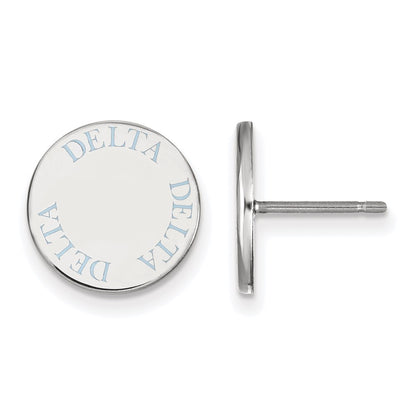 Sterling Silver Rhodium Plated Logoart Delta Sorority Text Color Enamel Post Earrings