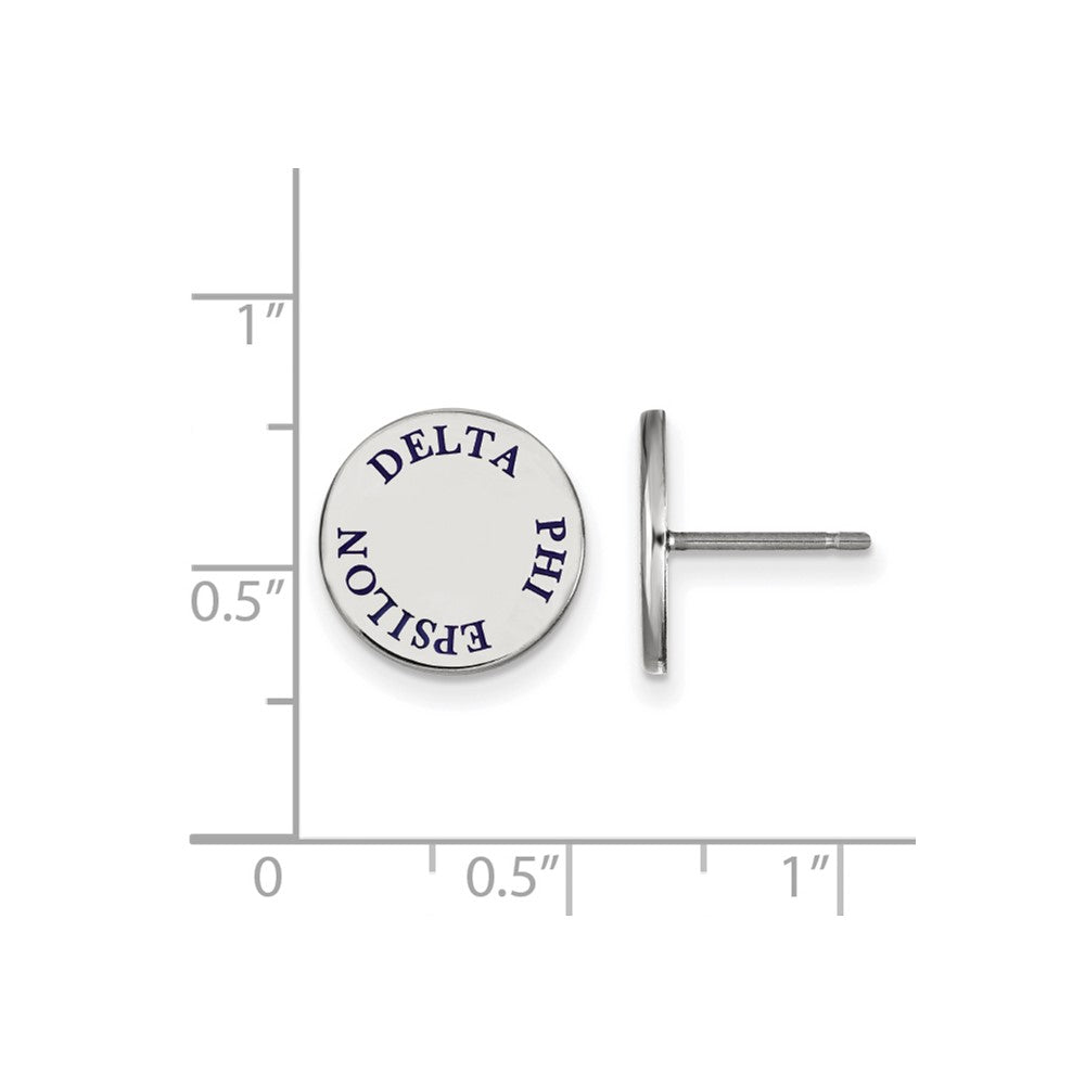 Sterling Silver Rhodium Plated Logoart Delta Phi Epsilon Sorority Text Color Enamel Post Earrings