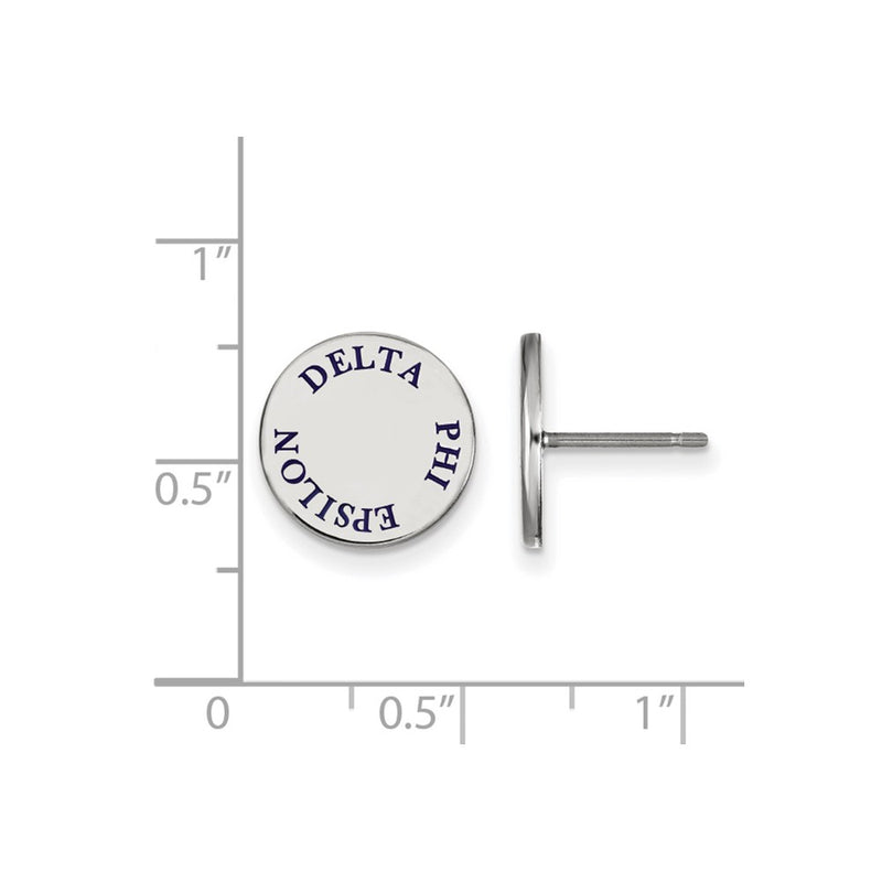 Sterling Silver Rhodium Plated Logoart Delta Phi Epsilon Sorority Text Color Enamel Post Earrings