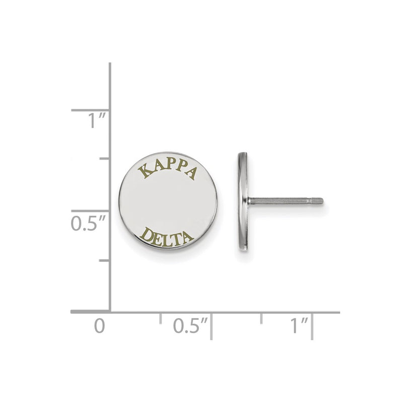Sterling Silver Rhodium Plated Logoart Kappa Delta Sorority Text Color Enamel Post Earrings