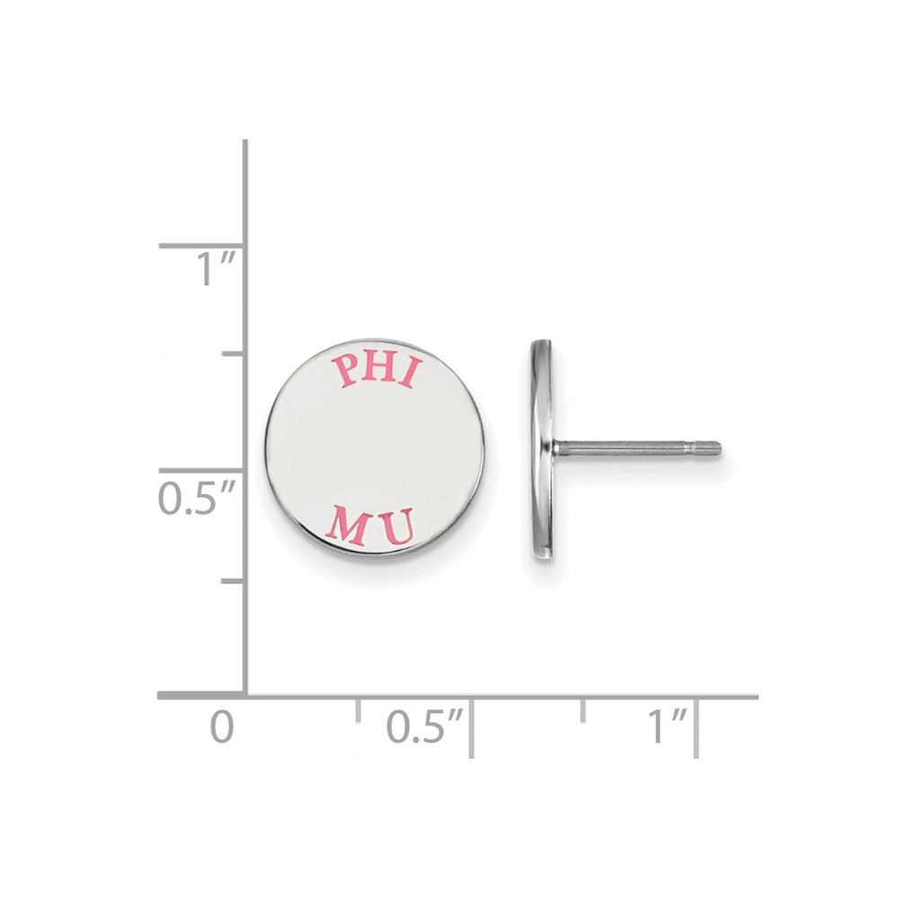 Sterling Silver Rhodium Plated Logoart Phi Mu Sorority Text Color Enamel Post Earrings