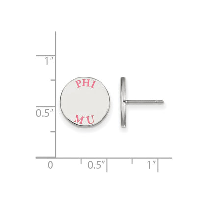 Sterling Silver Rhodium Plated Logoart Phi Mu Sorority Text Color Enamel Post Earrings