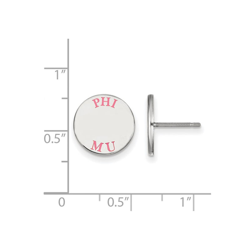 Sterling Silver Rhodium Plated Logoart Phi Mu Sorority Text Color Enamel Post Earrings
