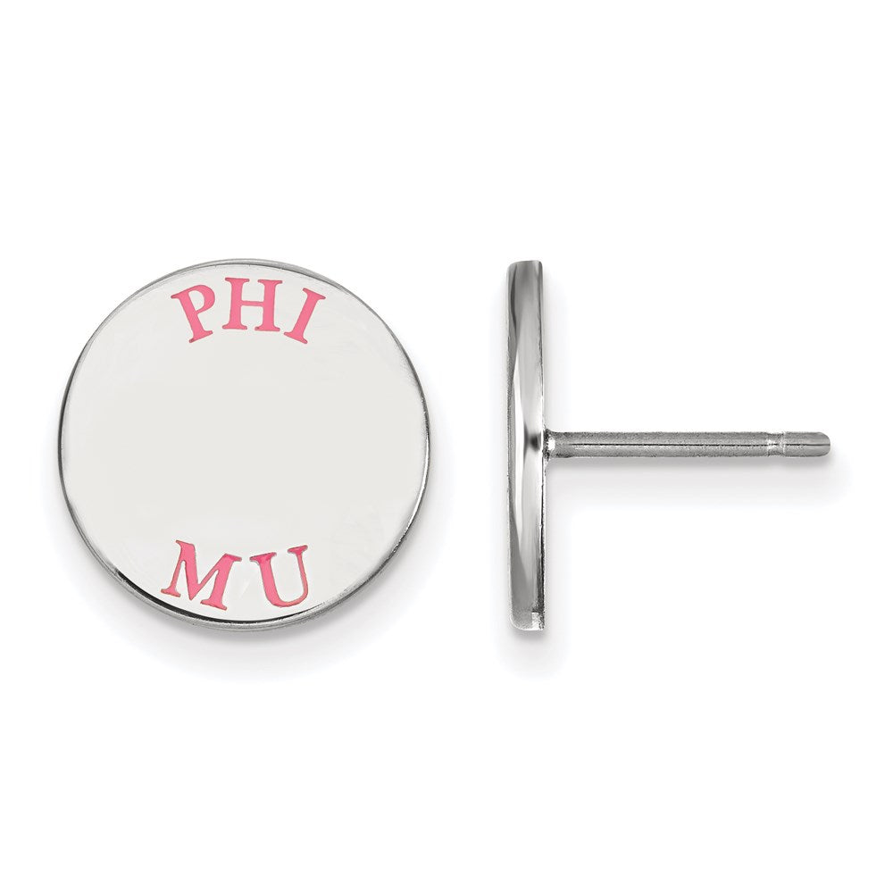 Sterling Silver Rhodium Plated Logoart Phi Mu Sorority Text Color Enamel Post Earrings