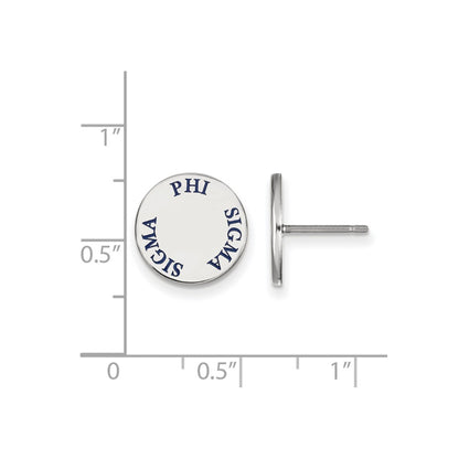Sterling Silver Rhodium Plated Logoart Phi Sigma Sorority Text Color Enamel Post Earrings