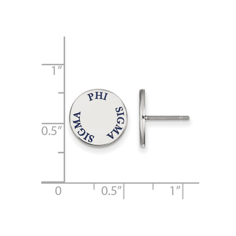 Sterling Silver Rhodium Plated Logoart Phi Sigma Sorority Text Color Enamel Post Earrings