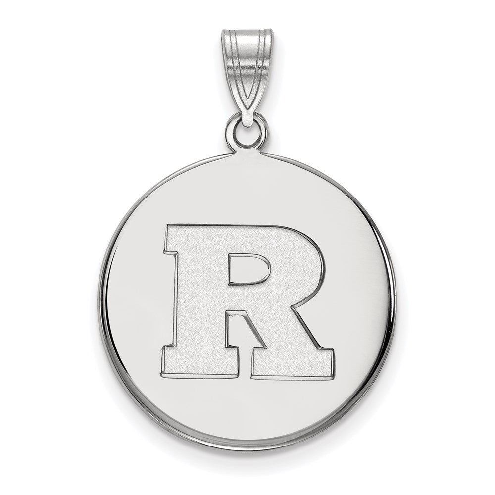 Sterling Silver Rhodium Plated Logoart Rutgers University Letter R Large Disc Pendant