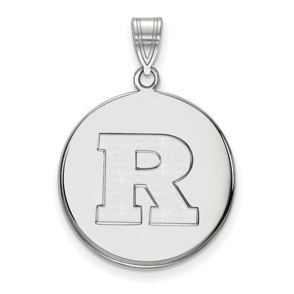 Sterling Silver Rhodium Plated Logoart Rutgers University Letter R Large Disc Pendant