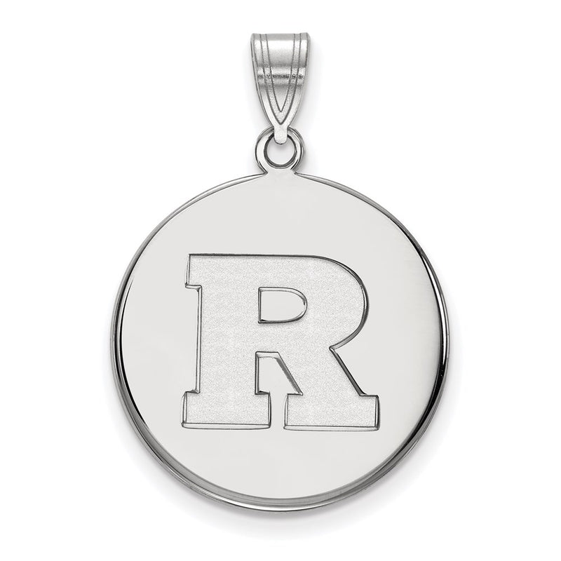 Sterling Silver Rhodium Plated Logoart Rutgers University Letter R Large Disc Pendant