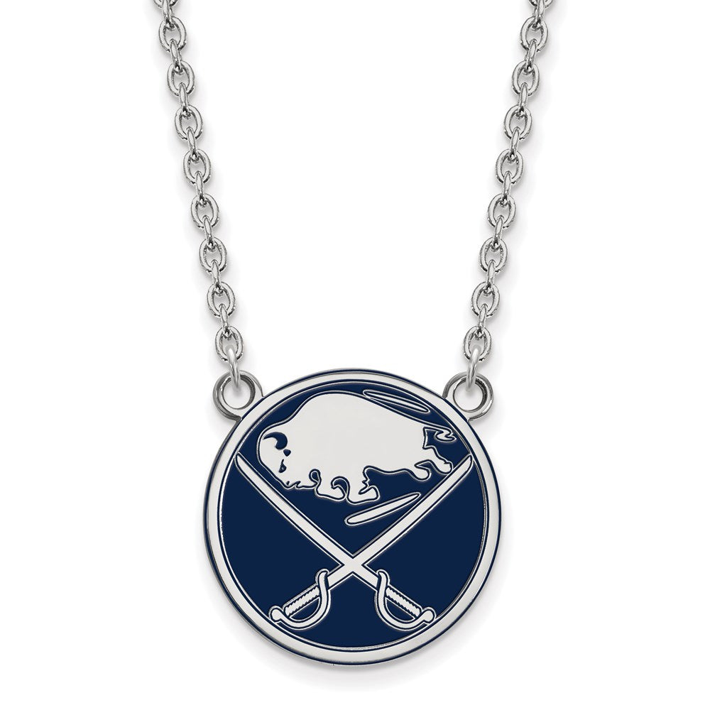Sterling Silver Rhodium Plated Nhl Logoart Buffalo Sabres Large Enameled Pendant 18 Inch Necklace