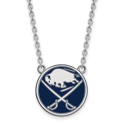 Sterling Silver Rhodium Plated Nhl Logoart Buffalo Sabres Large Enameled Pendant 18 Inch Necklace