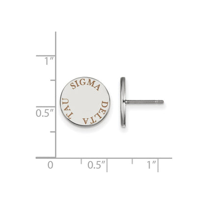 Sterling Silver Rhodium Plated Logoart Sigma Delta Tau Sorority Text Color Enamel Post Earrings