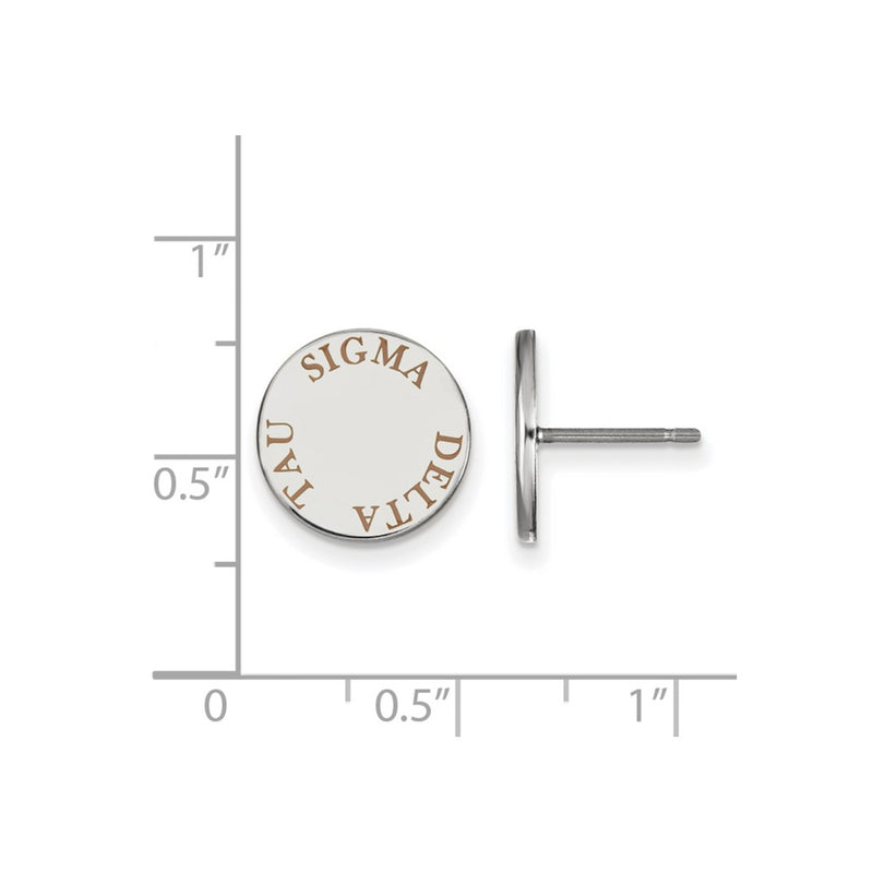 Sterling Silver Rhodium Plated Logoart Sigma Delta Tau Sorority Text Color Enamel Post Earrings