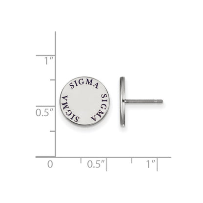 Sterling Silver Rhodium Plated Logoart Sigma Sorority Text Color Enamel Post Earrings
