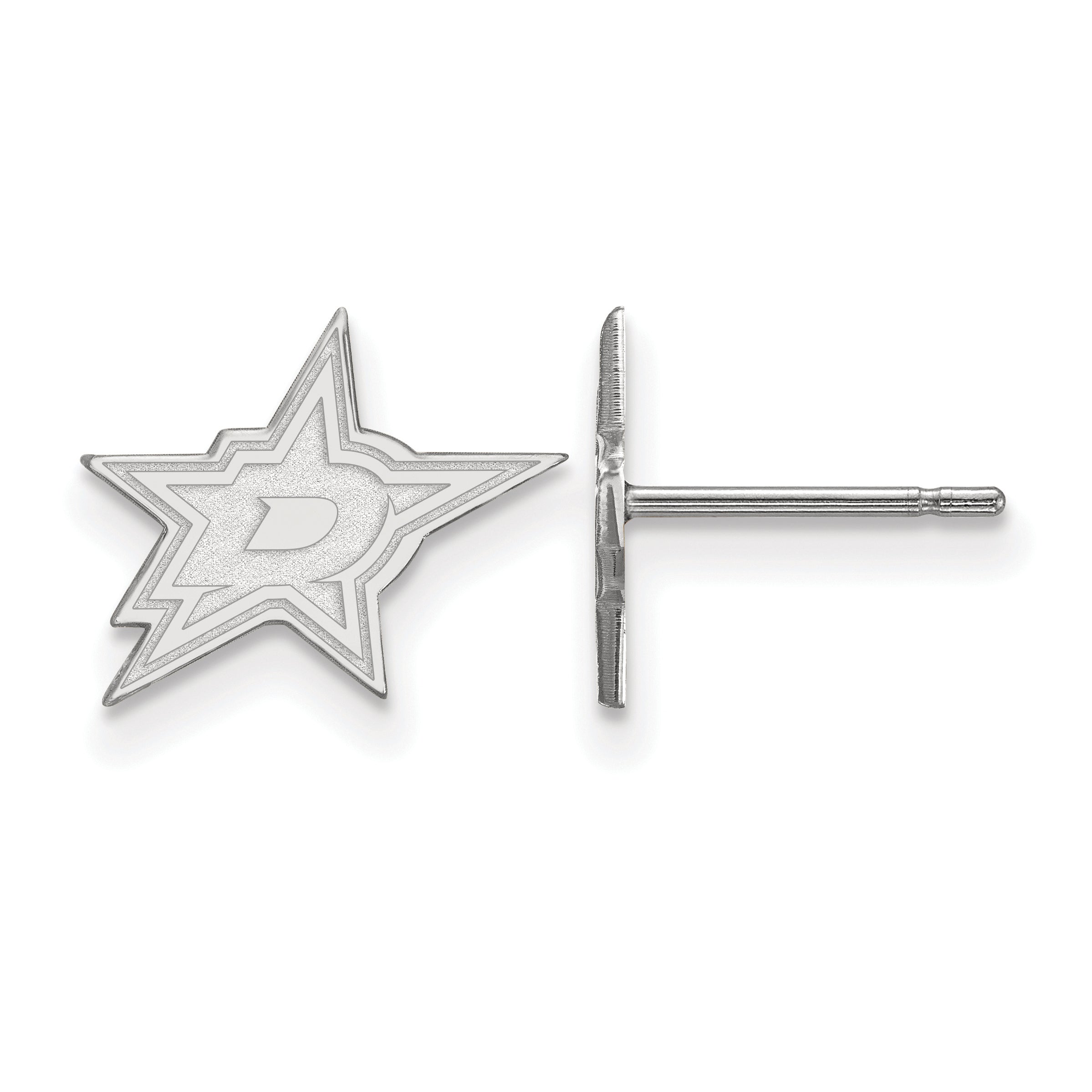 Sterling Silver Rhodium Plated Nhl Logoart Dallas Stars Extra Small Post Earrings