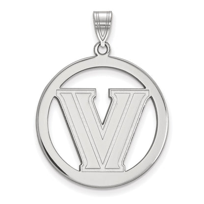 Sterling Silver Rhodium Plated Logoart Villanova University Letter V Large Circle Pendant