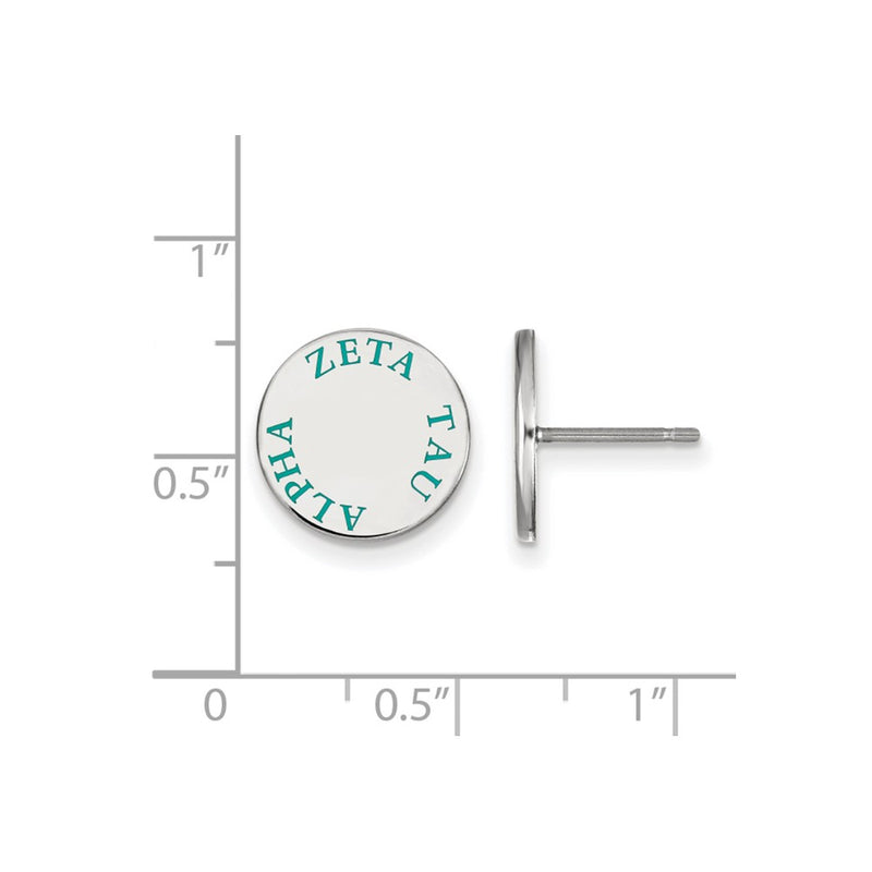 Sterling Silver Rhodium Plated Logoart Zeta Tau Alpha Sorority Text Color Enamel Post Earrings