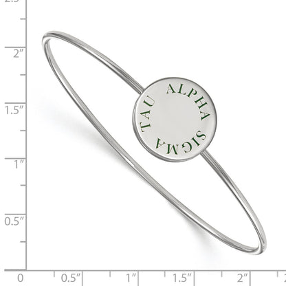 Sterling Silver Rh Plated Logoart Alpha Sigma Tau Enameled Slip On Bangle Bracelet