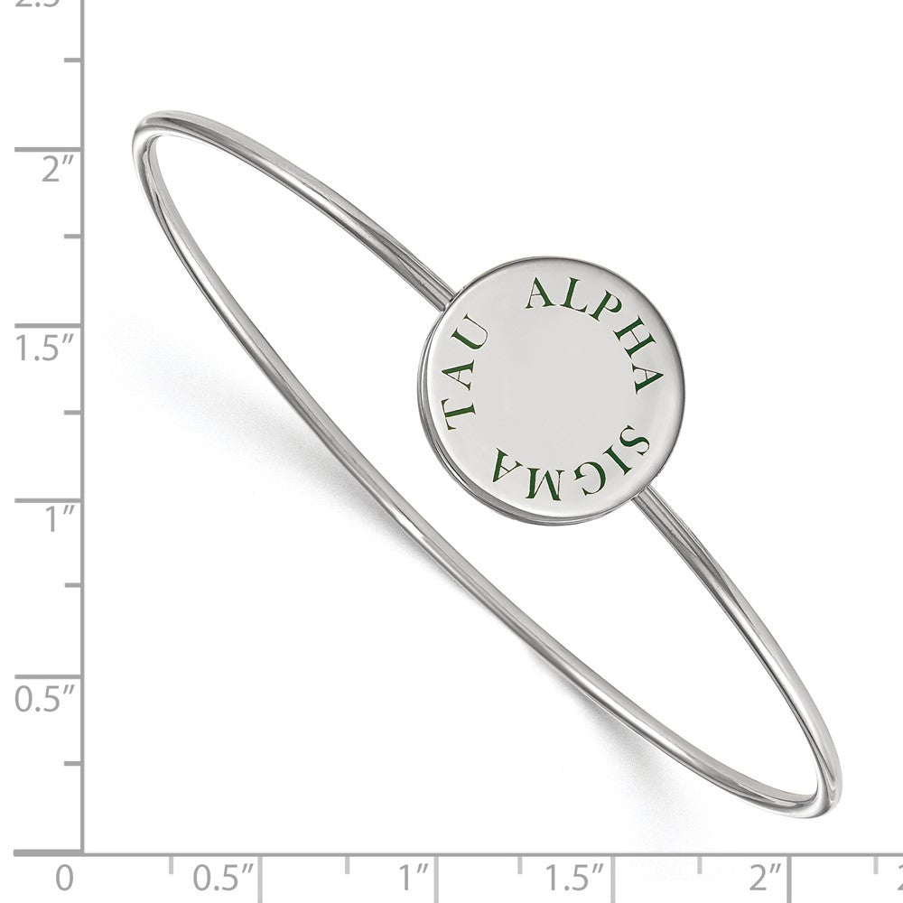 Sterling Silver Rh Plated Logoart Alpha Sigma Tau Enameled Slip On Bangle