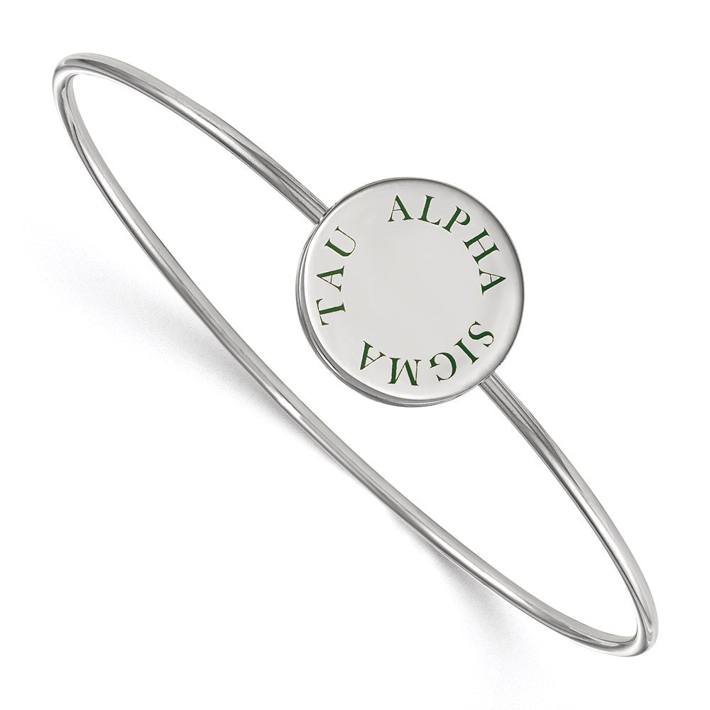 Sterling Silver Rh Plated Logoart Alpha Sigma Tau Enameled Slip On Bangle Bracelet